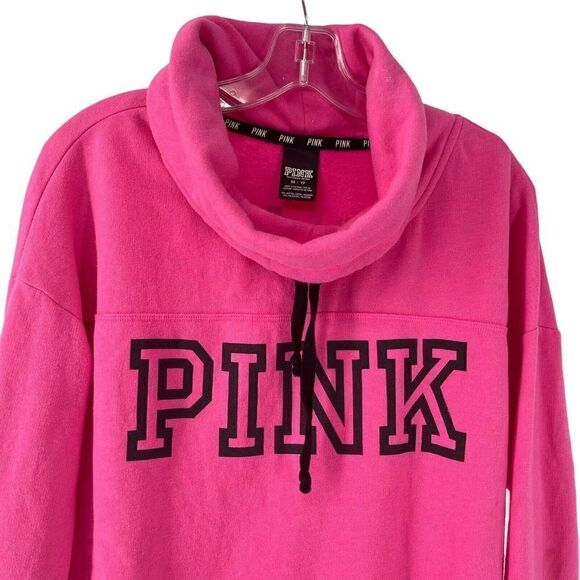 PINK Victorias Secret Cowl Neck Sweatshirt Hot Pink Size XS Fleece Lined Relaxed - Picture 3 of 6